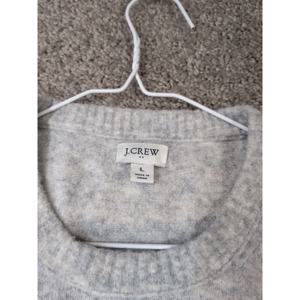 J. Crew Mens Large Heather Light Blue Grey Wool Blend Crewneck Sweater Pullover
